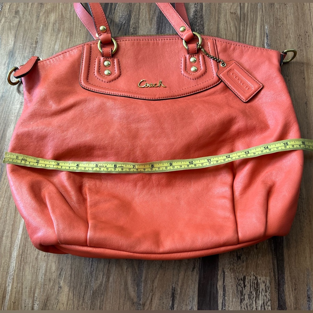Coach Coral Pink Leather Tote Hobo Bag Large Purse - Picture 8 of 10